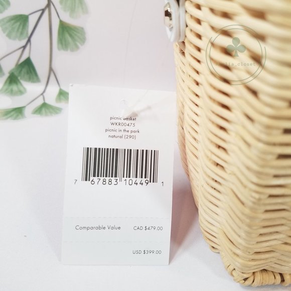 MAKE AN OFFER Kate Spade Picnic in the Park Strawberry Natural Wicker NWOT - Picture 3 of 4